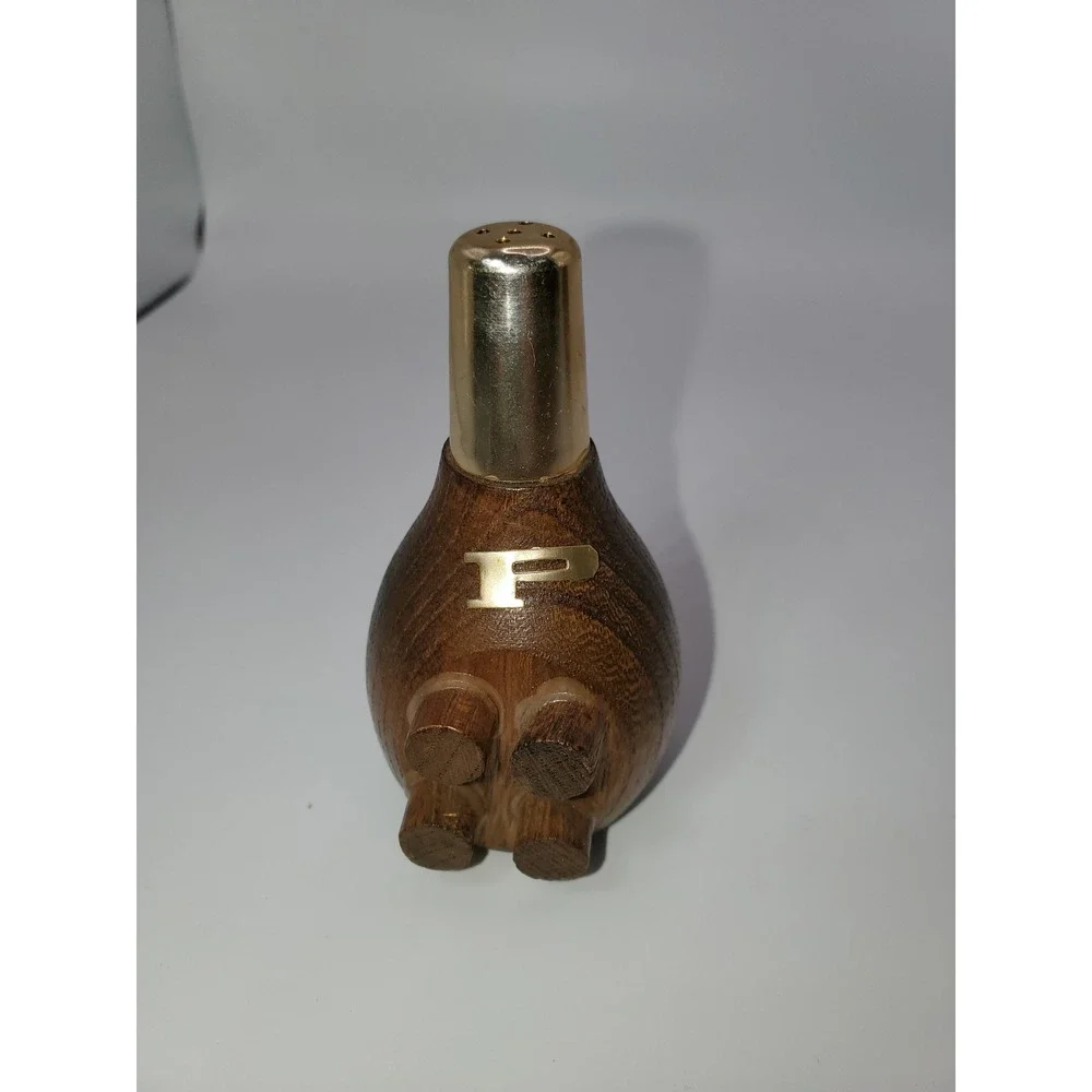 Vintage Mid Century Modern Wood Dachshund Salt and Pepper Shaker Set Brown Gold